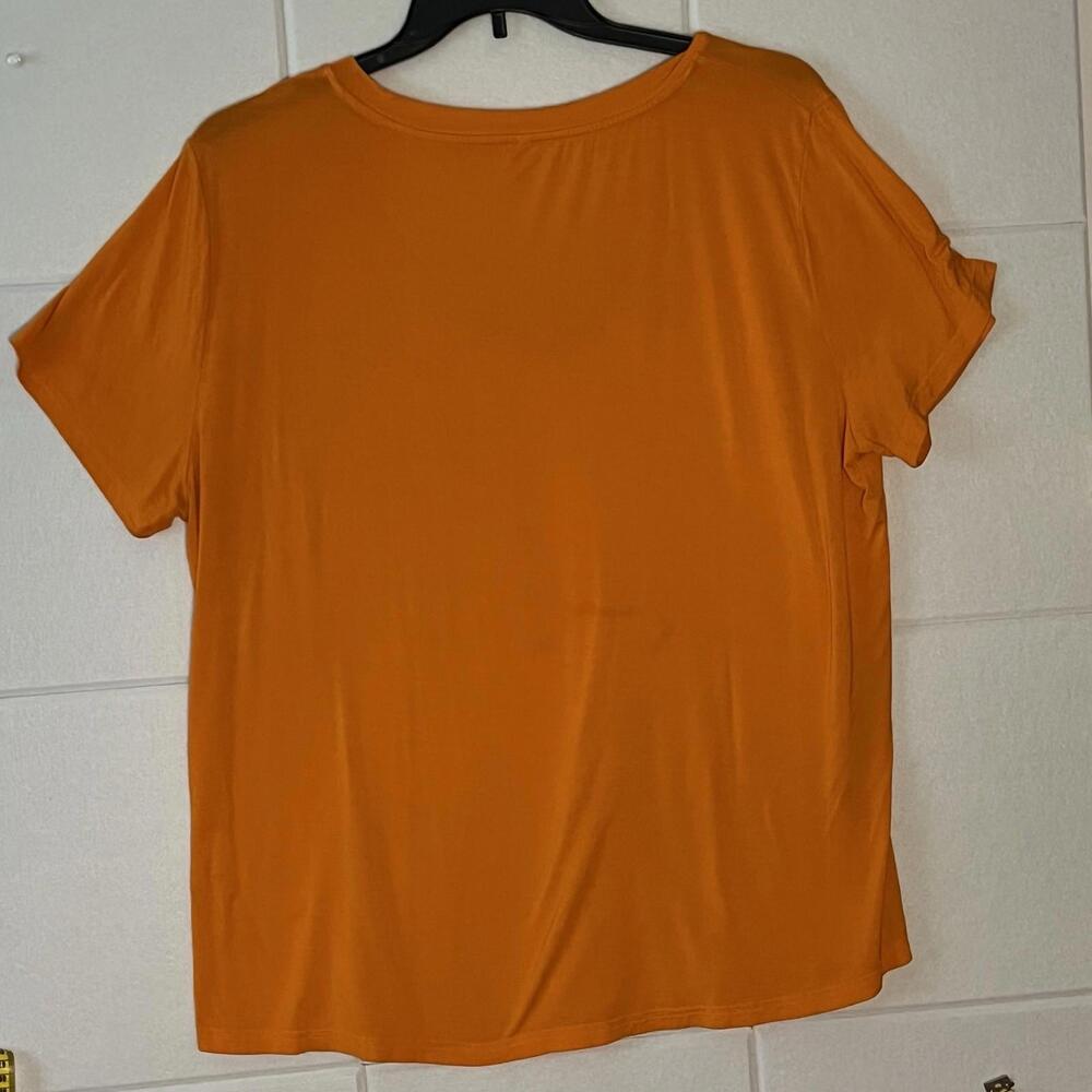 Women’s2x Top Orange Rayon Spandex T-Sirt Short Sleeve V Neck